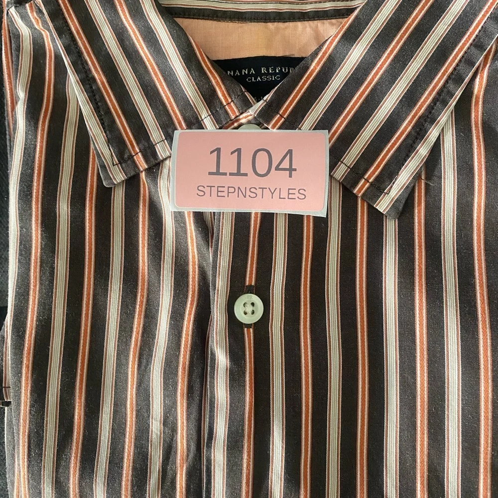 Banana‎ Republic Classic Mens Brown Orange Striped Button Down Shirt L 563517-00